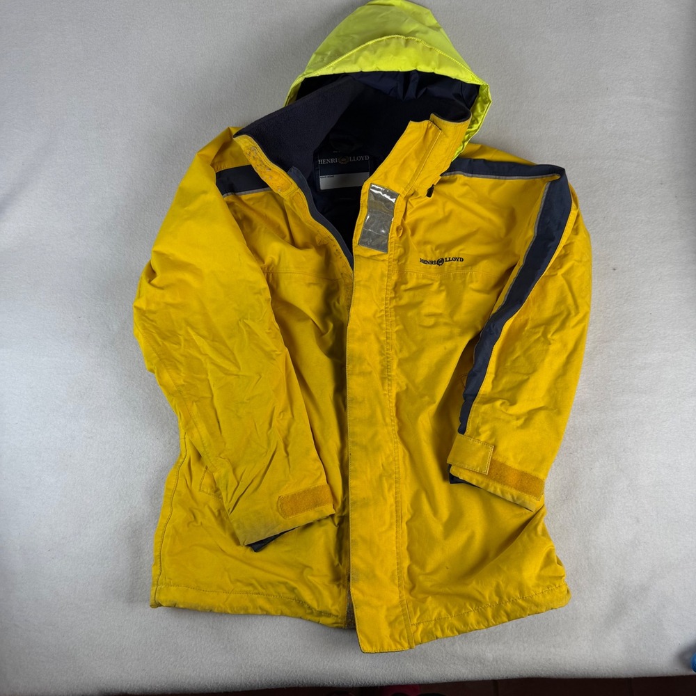 Henri Lloyd Mens Sailing Jacket Yellow Navy Blue Stowable Hood Nylon Size S